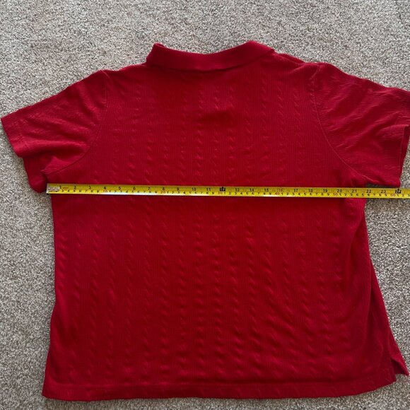 Vibrant Red Cable Knit Collared Womens Flowy Golf Top Vintage Y2K Blair Large - Picture 6 of 6